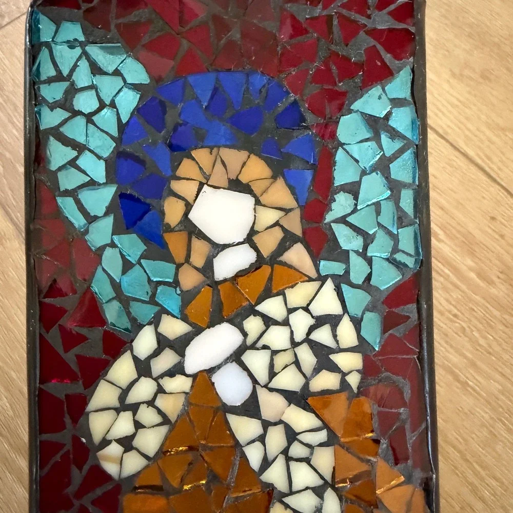 Stained Glass Mosaic Angel Luminary Votive Rectangular Religious Multi-Color